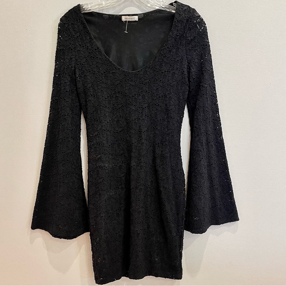 Black lace flare sleeve mini dress